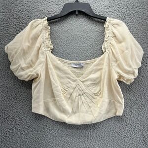 Sophie Rue Top Womens XL Beige Short Sleeve Crop Top Smocked Boho NWOT‎